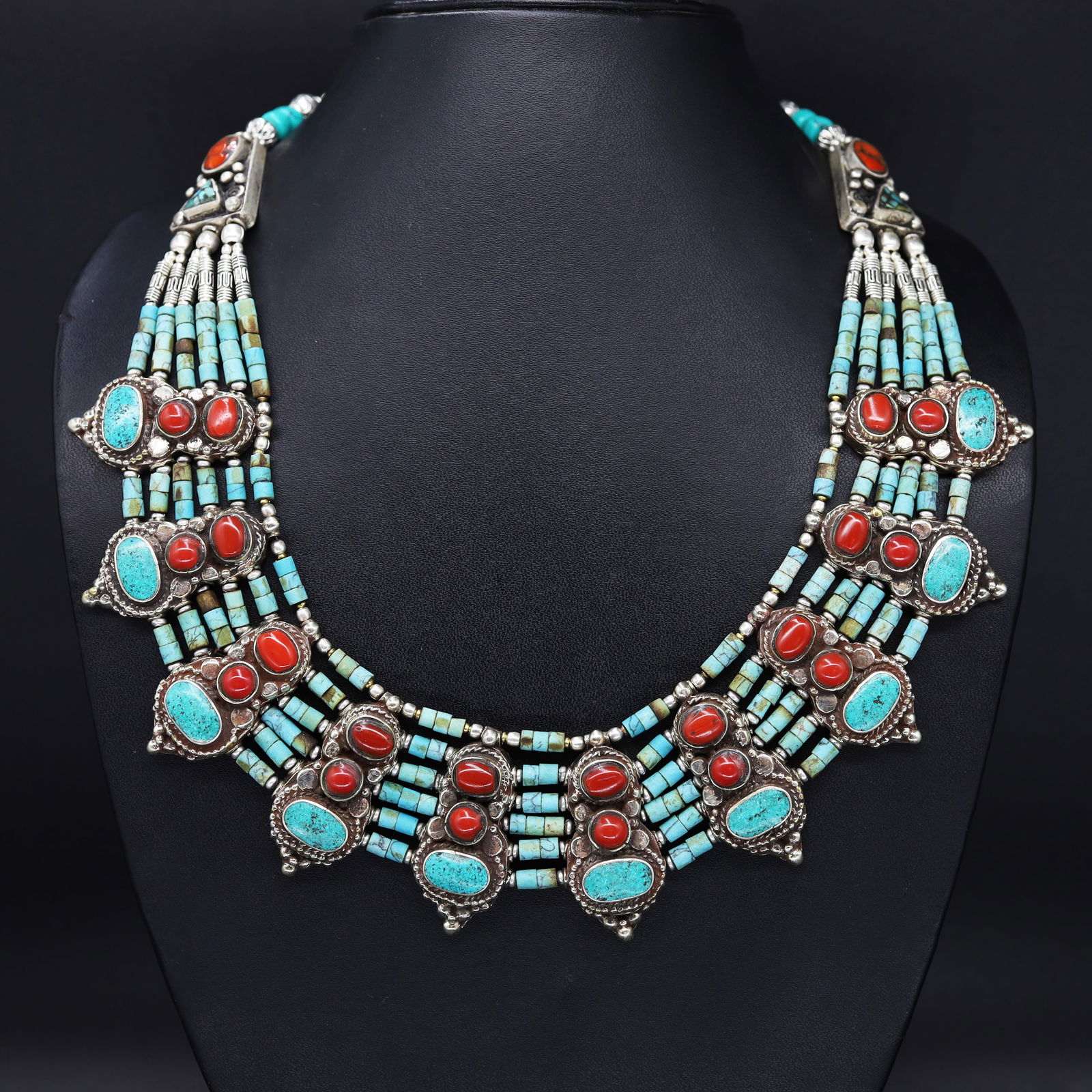Old Turquoise & Coral Handmade Exclusive Necklace (1 of 3)