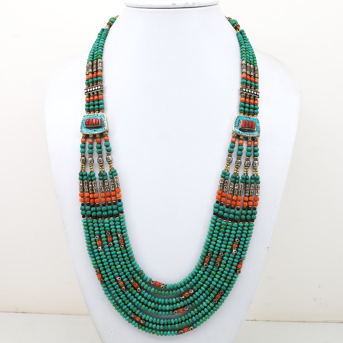 Tibetan Old Turquoise Handmade Beaded Necklace (1 of 5)