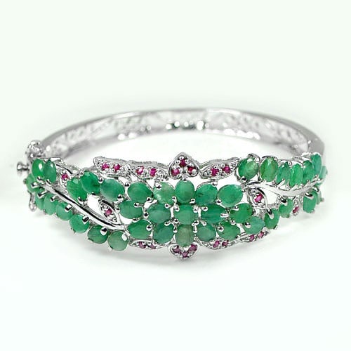 Natural Green Emerald 925 Silver Bracelet 20 Gram (1 of 3)