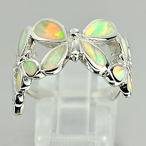 925 Sterling Silver Ring Jewelry 7.71 G. with Multi Color Created Opal Size 8 (1 of 3)