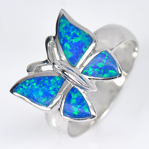 925 Sterling Silver Ring Jewelry 5.60 G. with Multi Color Blue Opal Butterfly Design Size 10 (1 of 3)