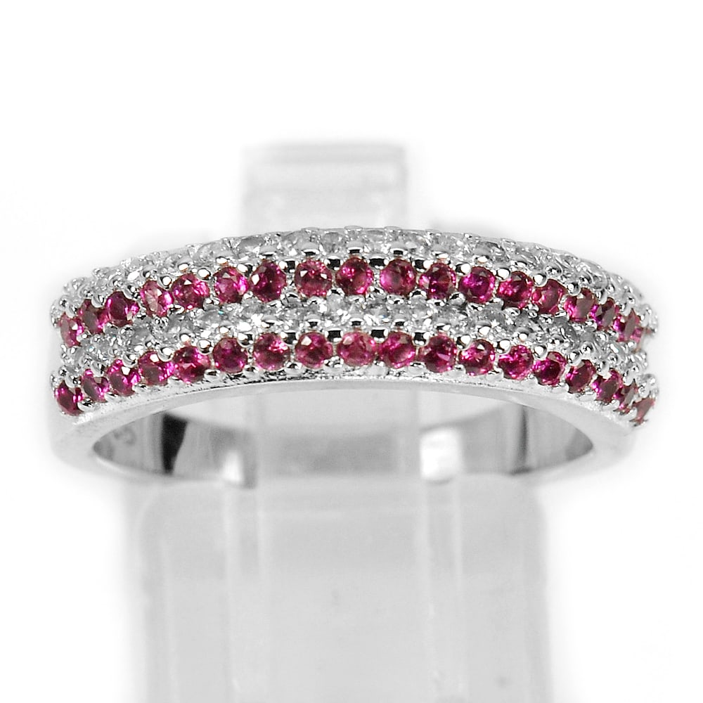 925 Sterling Silver Jewelry Ring Size 7 with Round Shape Pink White CZ 3.70 G. (1 of 3)