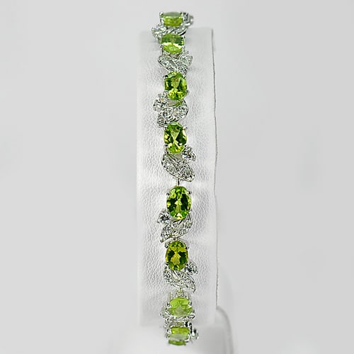 925 Sterling Silver Bracelet Jewelry with Natural Green Peridot and Cz Length 7.5 Inch 12.27 G. (1 of 3)