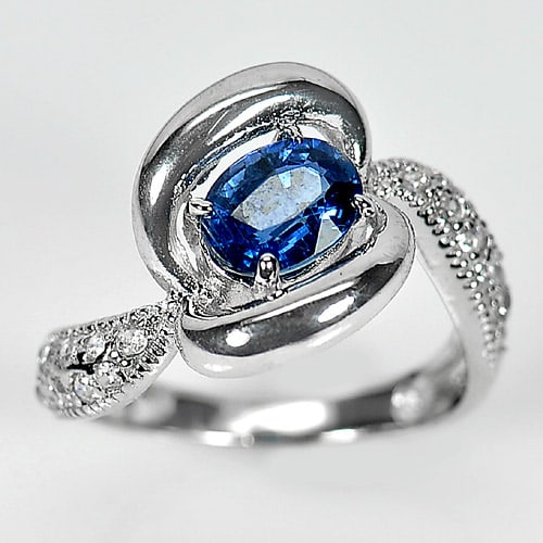 925 Sterling Silver Ring Jewelry 4.18 G. with Natural Blue Kyanite and Cz Size 8 (1 of 3)