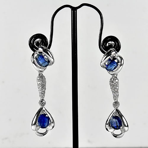 925 Sterling Silver Earrings Jewelry with Natural Gemstone Blue Kyanite and Cz Length 2 Inch. 8.24 (1 of 3)