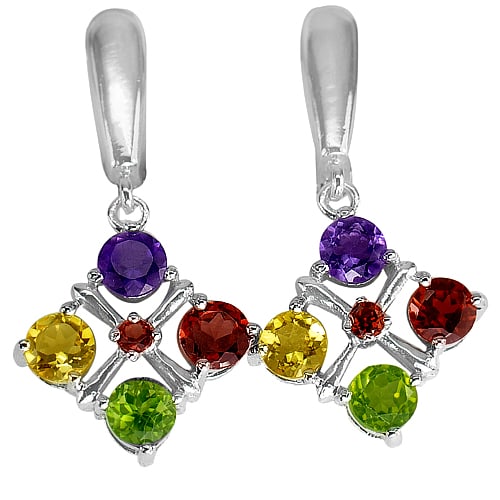 925 Sterling Silver Earrings Jewelry with Natural Peridot Citrine Garnet Amethyst 7.97 G. (1 of 3)