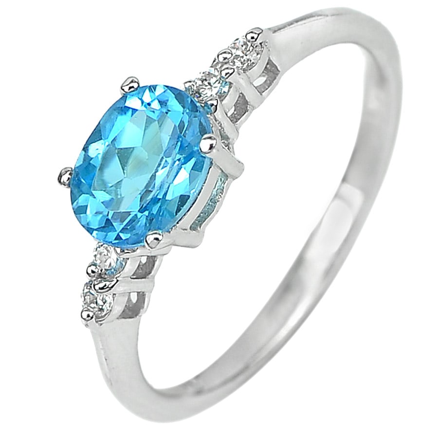 Real 925 Sterling Silver Ring Jewelry with Natural Gemstone Blue Topaz and Cz 2.43 G. Size 9 (1 of 3)