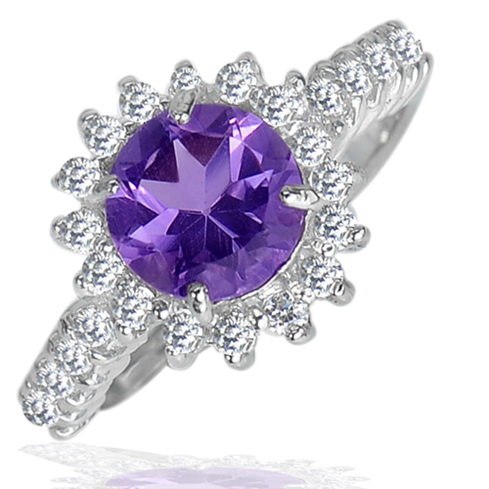 925 Sterling Silver Ring Jewelry 4.17 G. with Natural Gemstone Round Purple Amethyst Size 9 (1 of 3)