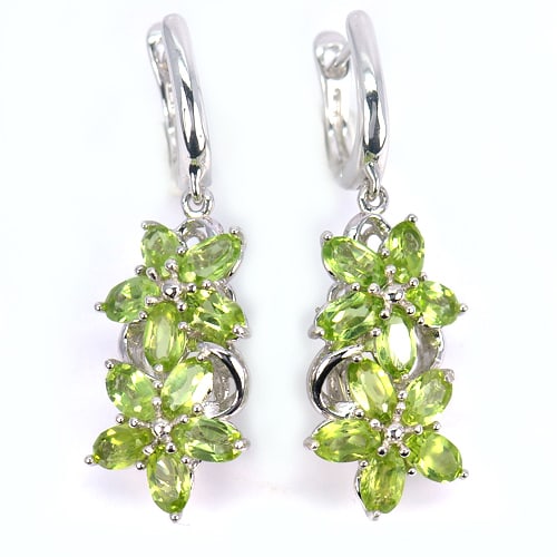 925 Sterling Silver Earrings Jewelry 5.90 G. with Natural Gemstone Green Peridot (1 of 3)