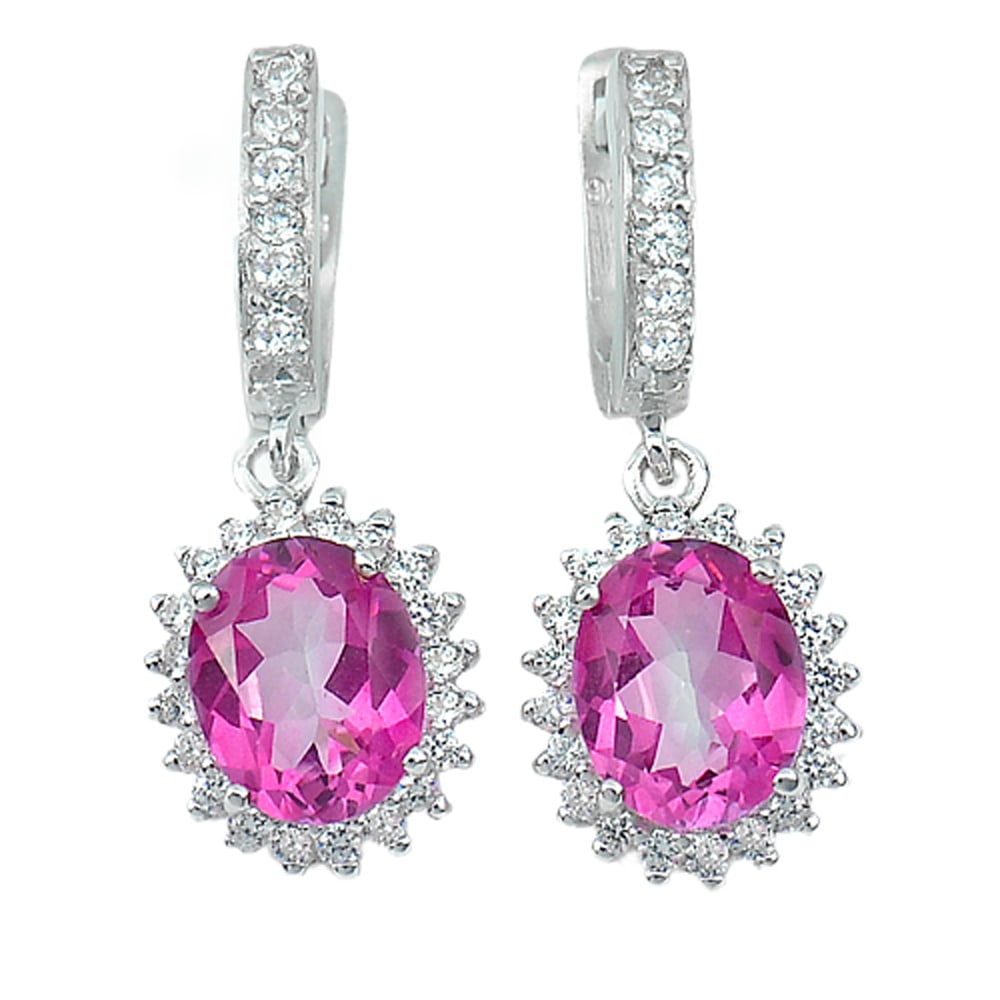 925 Sterling Silver Earrings Jewelry with Natural Gemstone Pink Topaz and CZ 5.42 G. (1 of 3)