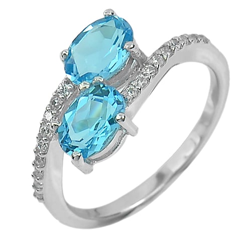 925 Sterling Silver Ring Jewelry with Natural Gemstone Blue Topaz and Cz 2.33 G. Size 7 (1 of 3)