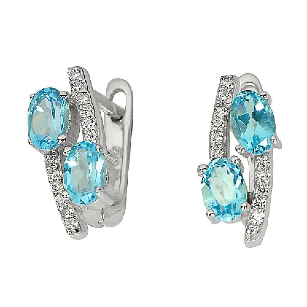925 Sterling Silver Earrings Jewelry 3.90 G. with Natural Gemstone Swiss Blue Topaz and Cz (1 of 3)