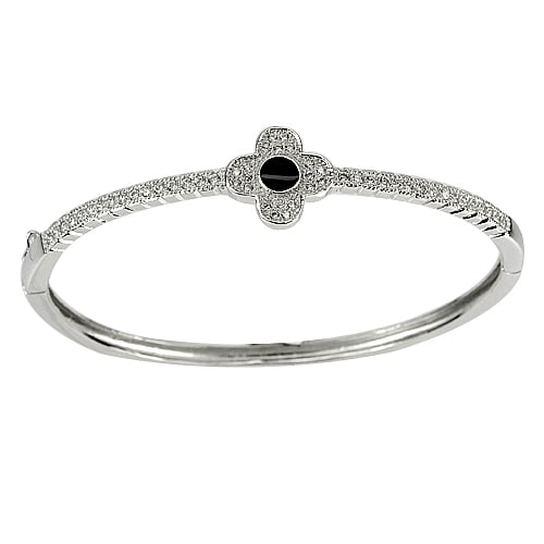 925 Sterling Silver Bangle Jewelry White Gold Plate with Cz Size 55 Mm. 7.87 G (1 of 3)