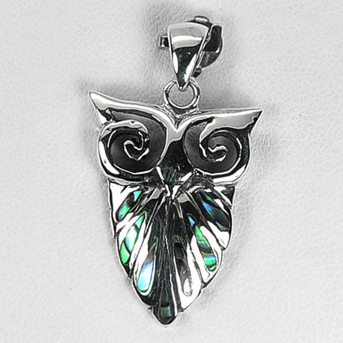 925 Sterling Silver Pendant Jewelry with Abalone Shell Owl 5.19 G. (1 of 3)