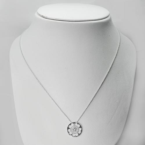 925 Sterling Silver Curb Chain Necklace Jewelry Length 20 Inch.with Flower Pendant 3.11 G. (1 of 3)