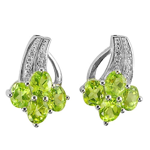 925 Sterling Silver Earrings Jewelry with Natural Gemstone Green Peridot and CZ 3.94 G. (1 of 3)