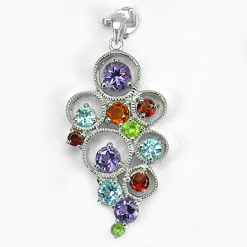 925 Sterling Silver Pendant Jewelry with Natural Gemstone Garnet Amethyst Topaz Peridot 6.58 G. (1 of 3)