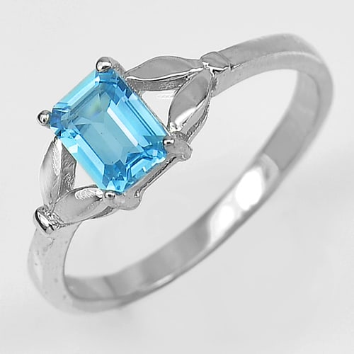 925 Sterling Silver Ring Jewelry White Gold Plated with Natural Gemstone Topaz 2.58 G. Size 9 (1 of 3)