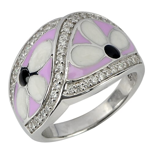 925 Sterling Silver Ring Jewelry Lovely Multi-Color Enamel Design 6.73 G. Size 8 (1 of 3)