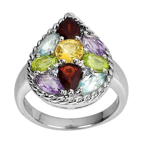 925 Sterling Silver Ring Natural Citrine Garnet Topaz Peridot 6.42 G. Size 7 (1 of 3)