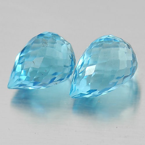 Blue Topaz 1.83 Ct. Pair Briolette Cut 6.3 x 4.2 x 4.2 Mm. Natural Gemstones From Brazil (1 of 3)
