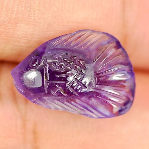 Violet Amethyst 4.89 Ct. Fish Carving 15.6 x 10.5 Mm. Natural Gemstone From Brazil (1 of 3)