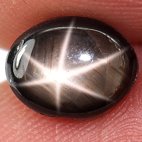 Black Star Sapphire 6 Rays 2.32 Ct. Oval Cabochon Shape 8 x 6.2 Mm. Natural Gemstone From Thailand: Product ID: 806136112 / Product Name: Natural Star Sapphire / Weight: 2.32 CT. / Size: 8 x 6.2 x 3.7 MM. / Shape: Oval Cabochon / Color: Black / Clarity:Opaque / Luster: Good 6 Rays Star / Gems Origin