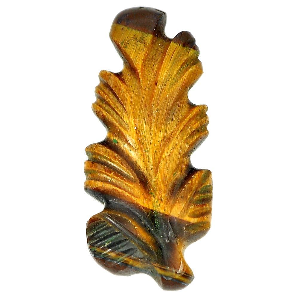 Yellow Brown Tiger Eye 6.89 Ct. Carving Leaves 23 x 10.3 x 4.2 Mm. Natural Gemstone Unheated: Product ID: 811600052 / Product Name: Natural Tiger eye / Weight: 6.89 CT. / Size: 23 x 10.3 x 4.2 MM. / Shape: Carving Leaves / Color: Brown / Clarity:Opaque / Luster: Good / Gems Origin: Thailand / 
