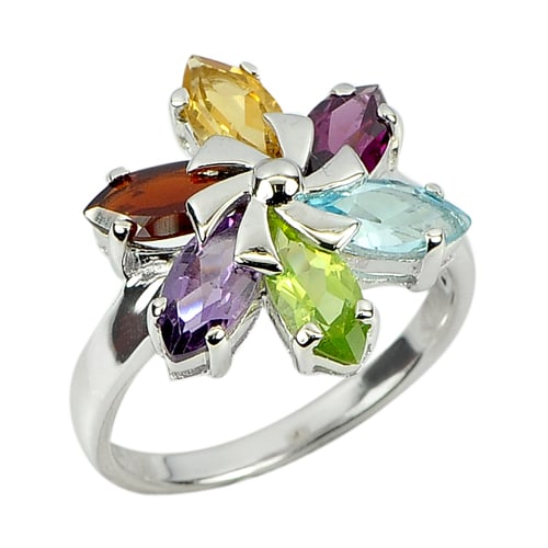Natural Garnet Topaz Citrine Amethyst and Peridot Gemstone 925 Sterling Silver Ring Jewelry Size 7 (1 of 3)