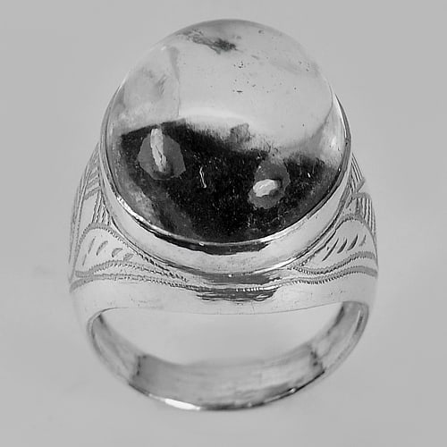 Natural Moss Quartz Gemstone 925 Silver Jewelry Ring 8.78 G. Size 8.5 (1 of 3)