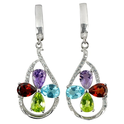 Natural Topaz Garnet Peridot Gemstone 925 Sterling Silver Jewelry Earrings 7.85 G. (1 of 3)