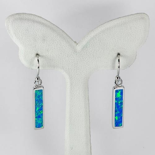 925 Sterling Silver Multi Color Blue Created Opal Dangle Earrings 3.12 G. (1 of 3)