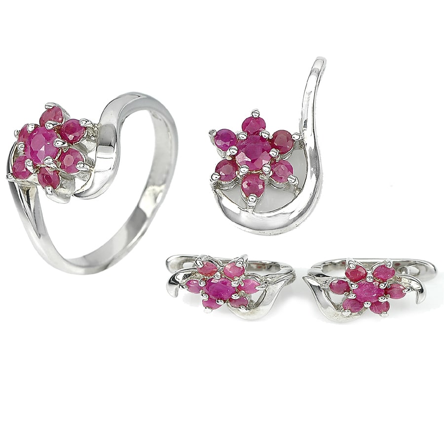 Natural Red Ruby 925 Sterling Silver Sets Ring Size 8 Pendant and Earrings 12.54 G. (1 of 3)