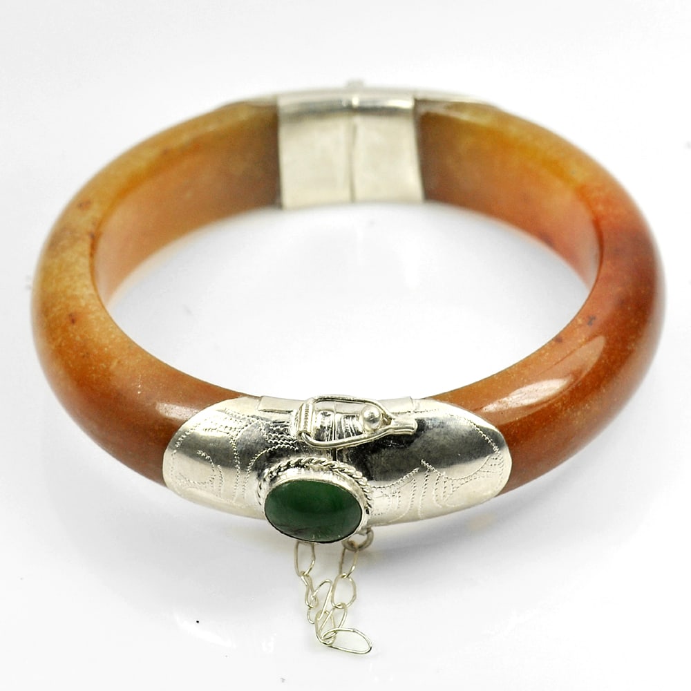 340.88 Ct. Brown Honey Jade Bangle Natural Gemstone with Silver Size 88 x 61 x 15 Mm. (1 of 3)