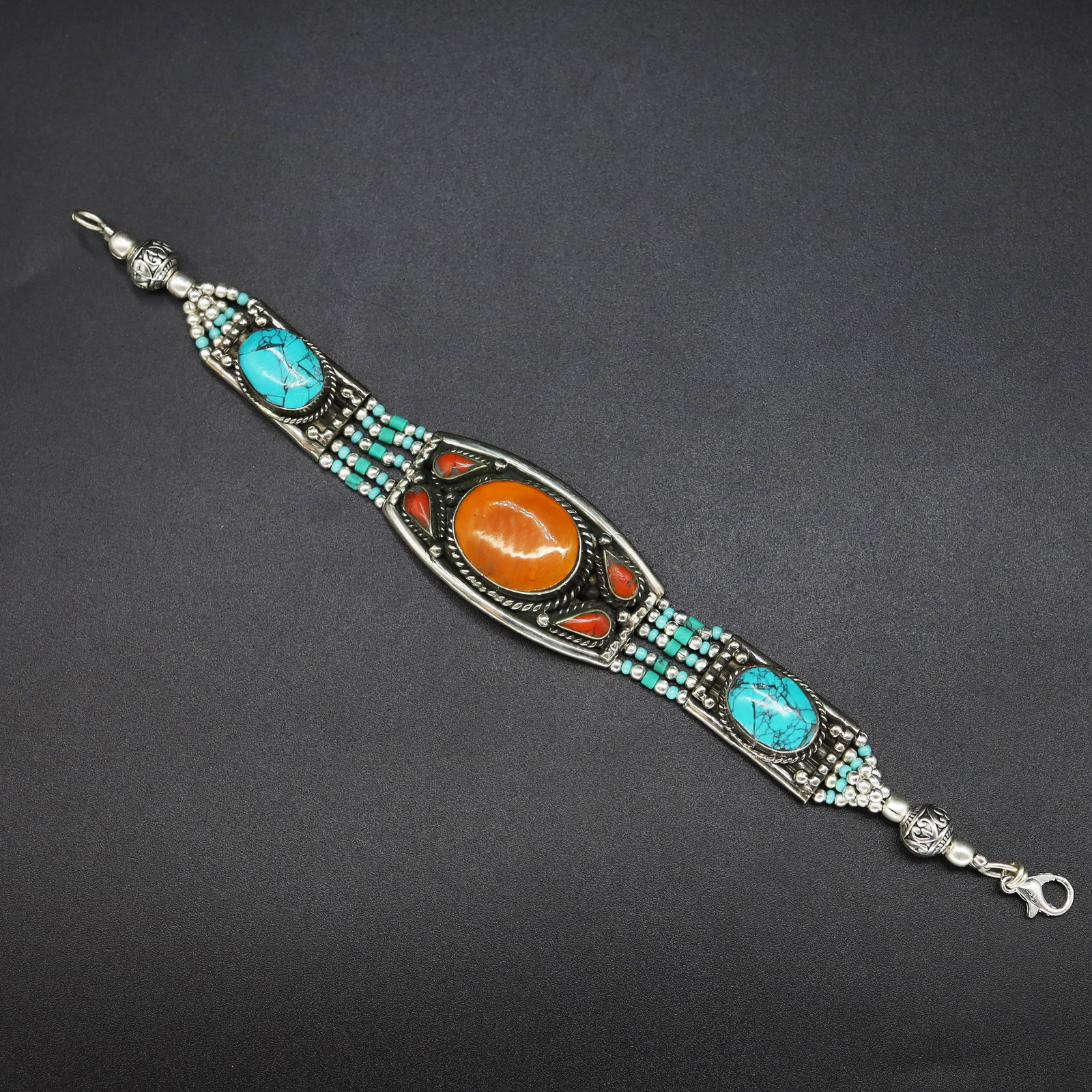 Turquoise & Coral Handmade Choker Bracelet: This is a very special design Old Turquoise & Coral Bracelet. It is designed and made from Natural Turquoise & Coral beads, brass beads together with special design beads with Beautiful Pendant . This