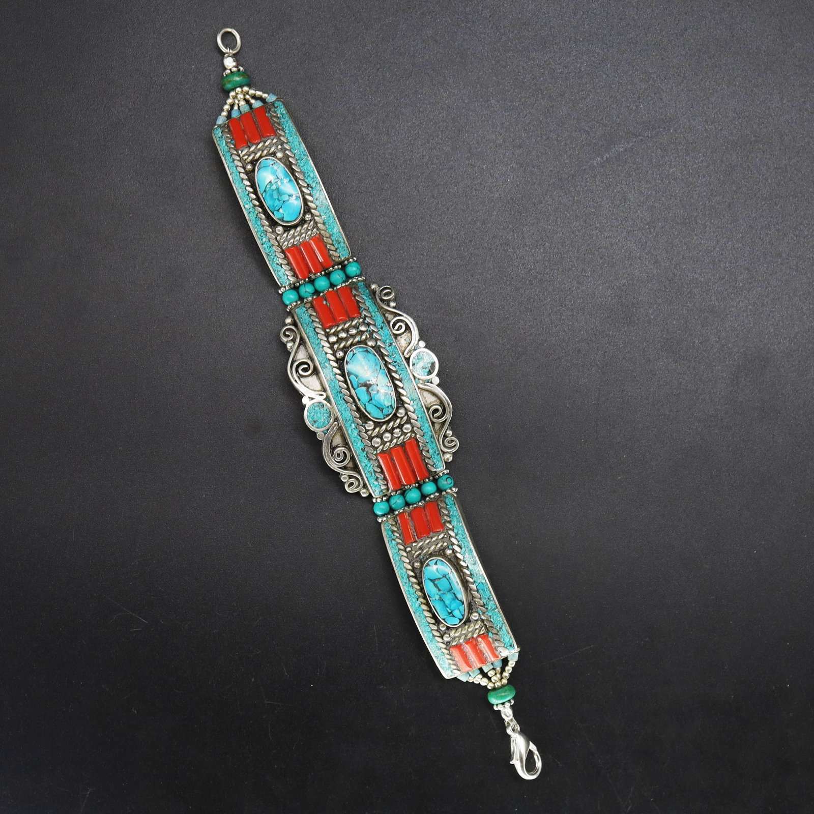 Old Turquoise & Coral Handmade Choker Bracelet (1 of 4)