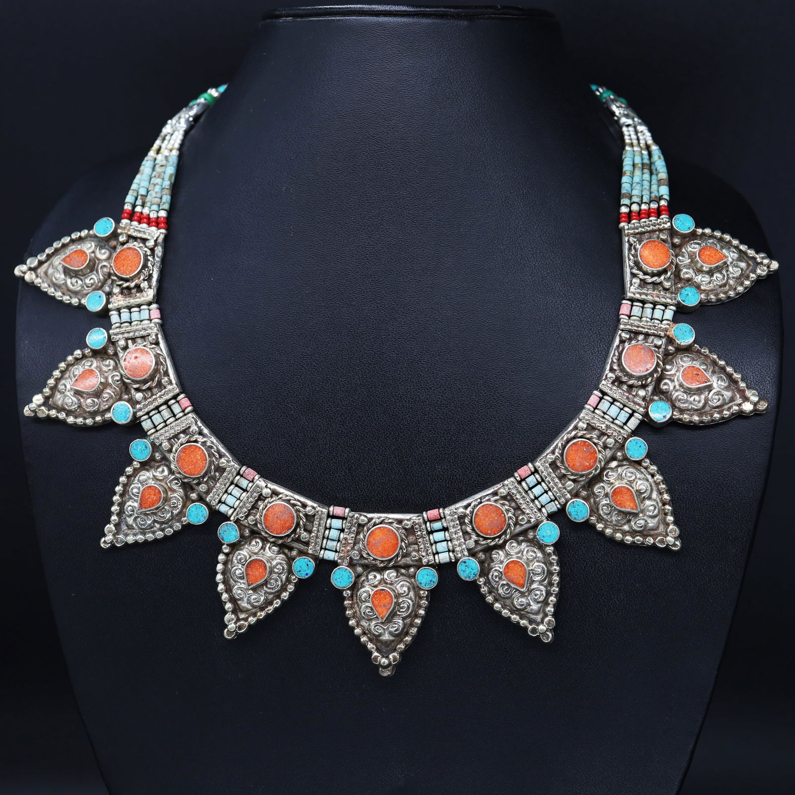 Turquoise & Coral Handmade Choker Necklace (1 of 3)