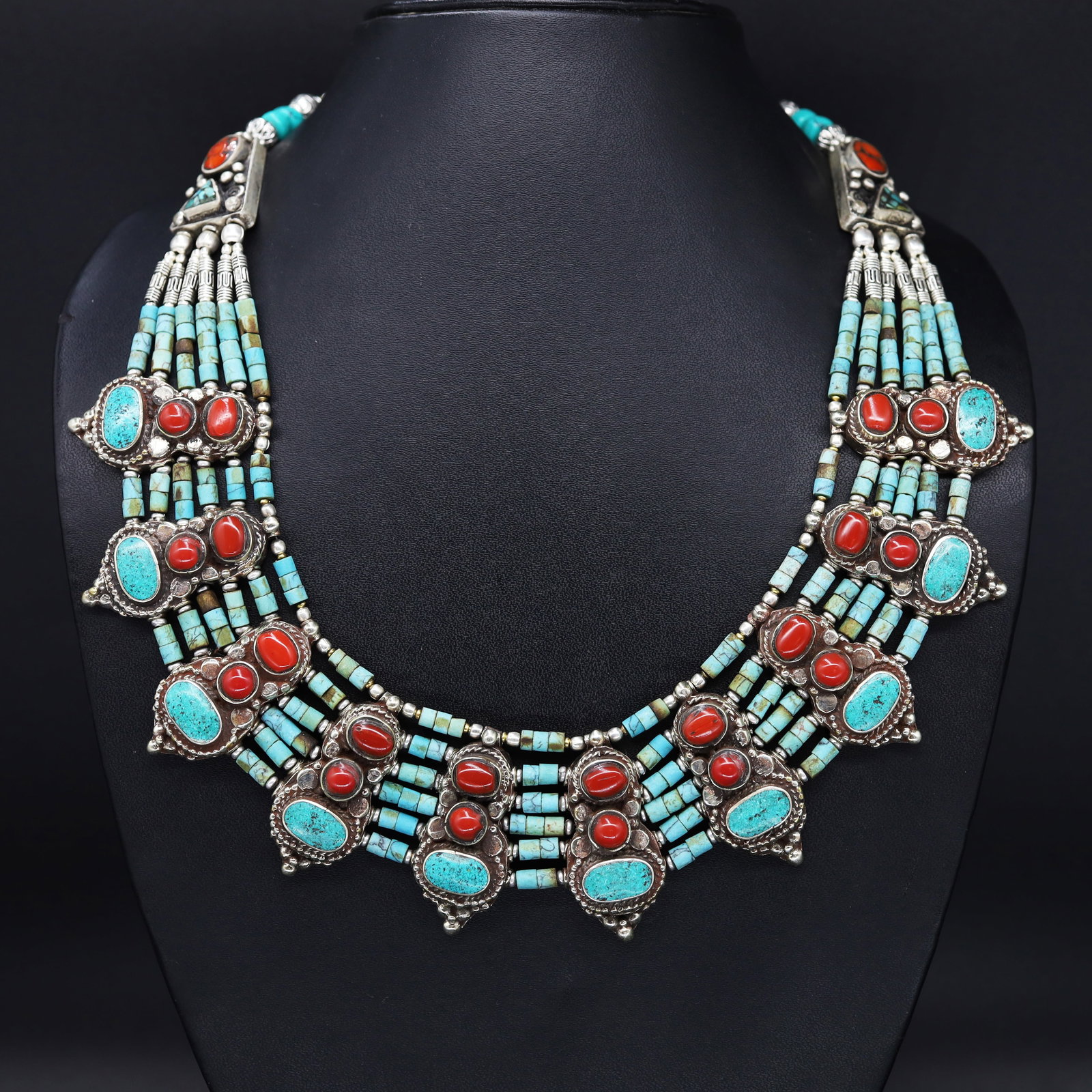 Old Turquoise & Coral Handmade Choker Necklace (1 of 3)