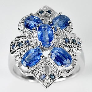 Natural Blue Kyanite 925 Sterling Silver Jewelry Ring 8.45 G. Size 8 (1 of 3)