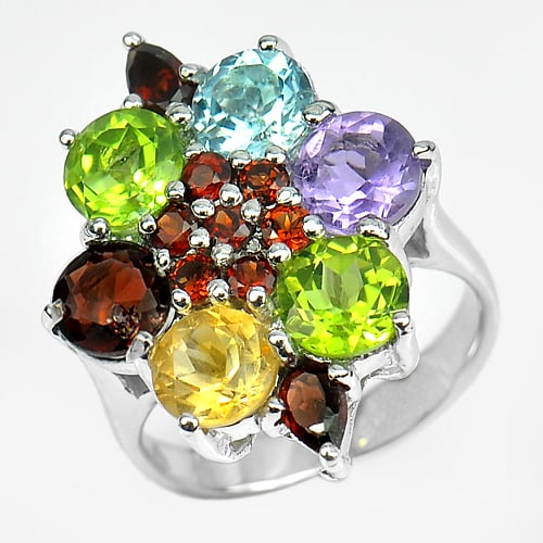 Natural Peridot Topaz Amethyst Garnet 925 Sterling Silver Beautiful Ring Size 8 (1 of 3)