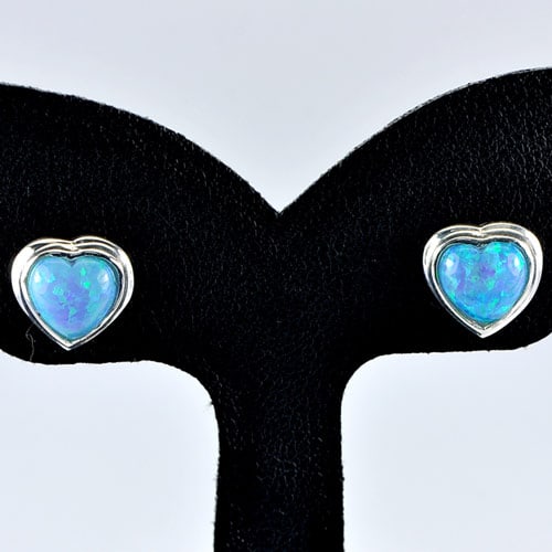 925 Sterling Silver Stud Earrings Jewelry with Multi Color Blue Created Opal 1.38 Grams (1 of 3)