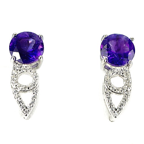 Natural Amethyst with Cz 925 Sterling Silver Fine Earrings Jewelry 4.41 G. (1 of 3)