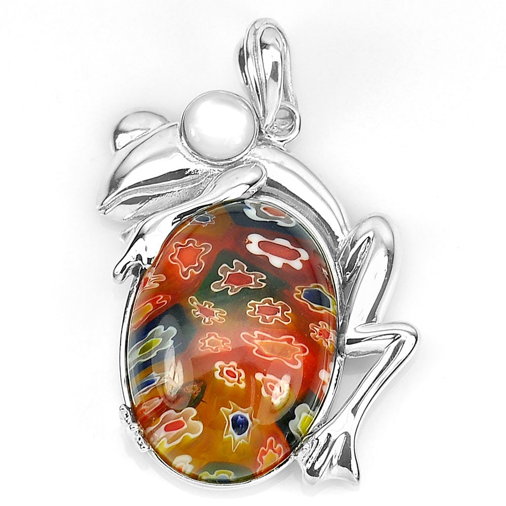 Murano Lampwork Art Glass Beaded Frog 925 Sterling Silver Pendant Jewelry 10.47 G. (1 of 3)