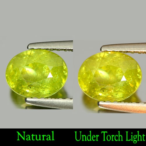 Intense Green Titanium Sphene Red Spark 1.51 Ct. Oval Shape 7.4 x 5.9 Mm. Natural Gemstone From: Product ID: 806504808 Product Name: Natural Sphene Weight: 1.51 CT. Size: 7.4 x 5.9 x 4.3 MM. Shape: Oval Color: Intense Green With Red Spark Clarity:VSI Luster: Adamantine Gems Origin: Madagascar Tre