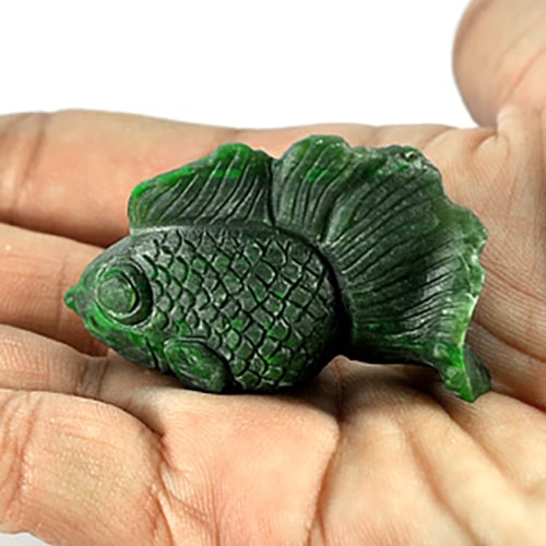 Beautiful Green Jade104.60 Ct. Fish Carving Natural Gemstone 45 x 28 x 19 Mm. (1 of 3)