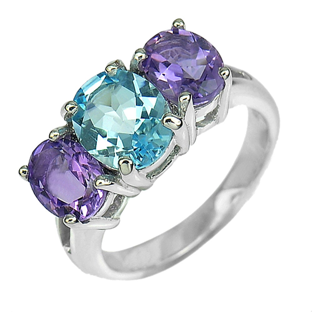 Natural Topaz Amethyst 925 Sterling Silver Ring Jewelry White Gold Plated Size 8 (1 of 3)