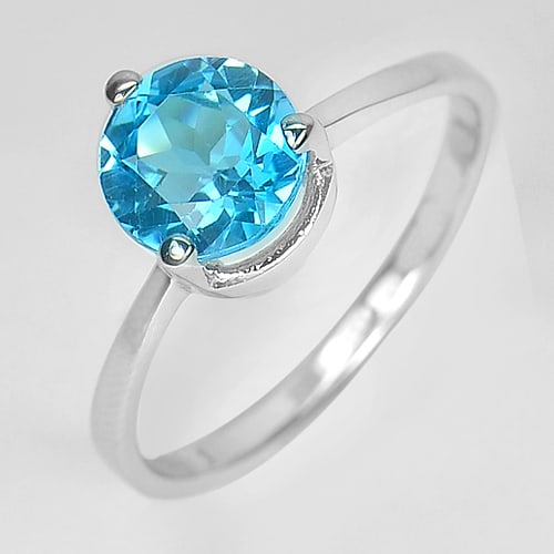 Swiss Blue Topaz and Cz 925 Sterling Silver Ring Jewelry 2.31 Grams Size 9 (1 of 3)