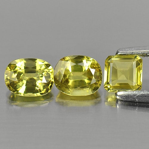 Yellow Sapphire 1.80 Ct. Mix Shape 3 Pcs. Natural Gemstone From Thailand: Product ID: 806152074 Product Name: Natural Yellow Sapphire Weight: 1.80 CT. Size: 4.3 x 4.3 x 1.8to5.5 x 4.6 x 3 MM. Shape: Mix Shape Color: Yellow Clarity:VSI Luster: Good Gems Origin: Thailand Trea