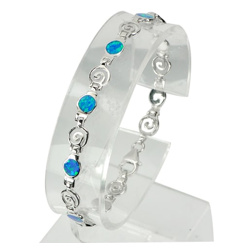 925 Sterling Silver Multi Color Blue Created Opal Spiral Bracelet 7 Inch. 6.11 G. (1 of 3)