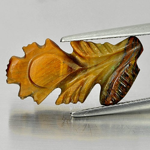 Golden Tiger Eye 7.28 Ct. Carving Leaves 23 x 11.2 Mm. Natural Gemstone From Thailand (1 of 3)